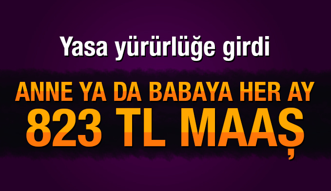 Anne ya da babaya her ay 823 TL maaş